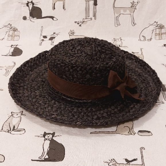 Vintage Liz Claiborne Straw Hat with Brown Bow - Picture 4 of 12